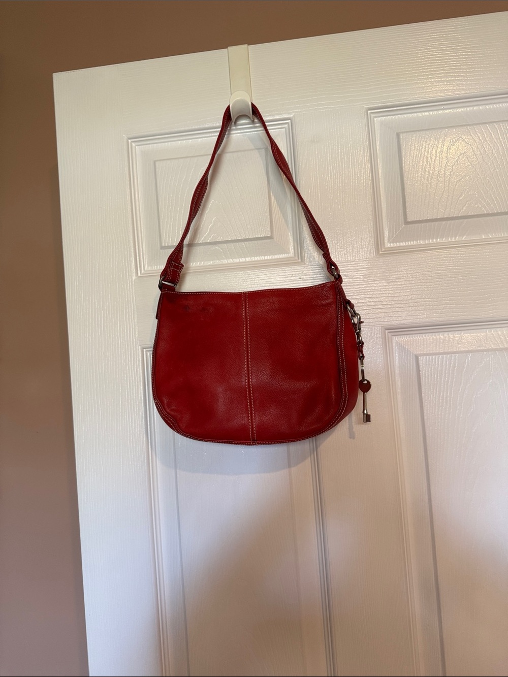 Red Leather Shoulder Bag - Classic Women's Handbag